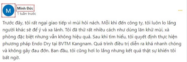 Anh Minh Đức lựa chọn điều trị hôi nách bằng phương pháp Endo Dry tại Kangnam