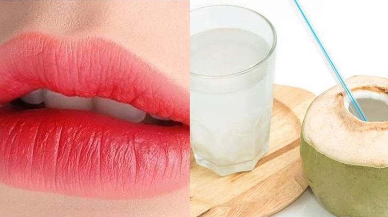 Nước dừa giúp môi căng mọng, mịn màng