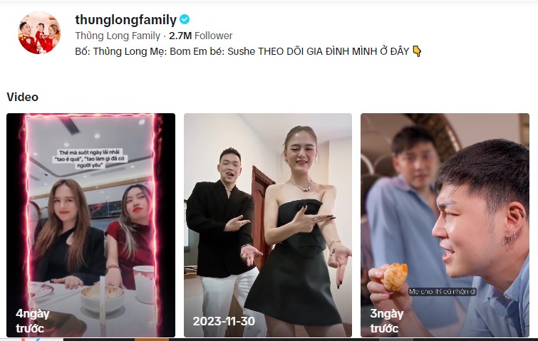 Thủng Long Family là một kênh tik tok sở hữu lượt follow khủng