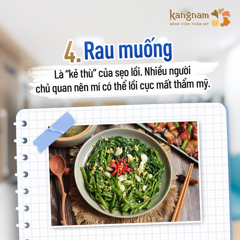 Ăn rau muống sau cắt mí có thể để lại sẹo lồi