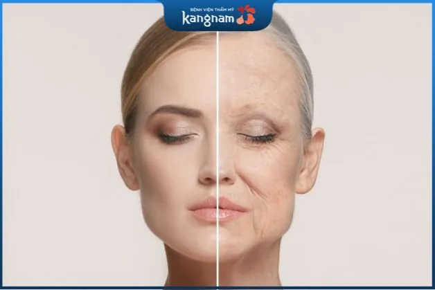 Da mặt và cổ có nhiều nếp nhăn và mỡ thừa.