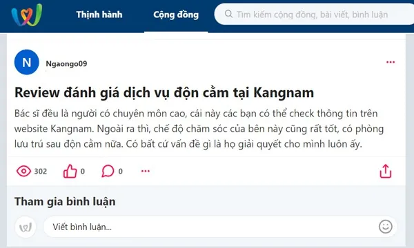 Khách hàng review độn cằm tại Kangnam