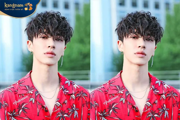 Kiểu tóc uốn xoăn lơi nam mặt trái xoan