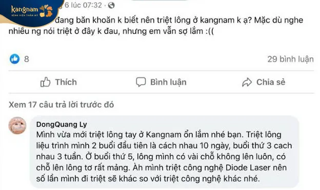 Khách hàng review sau khi triệt lông