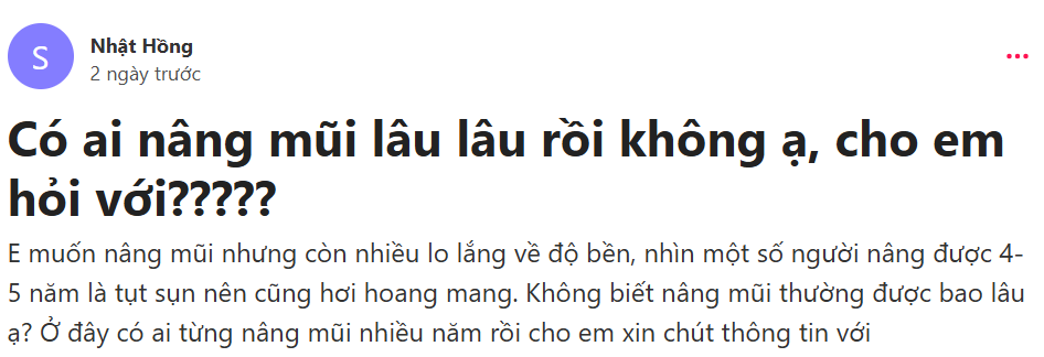 Nhật Hồng thắc mắc về thời gian duy trì sau nâng mũi (Nguồn: webtretho)